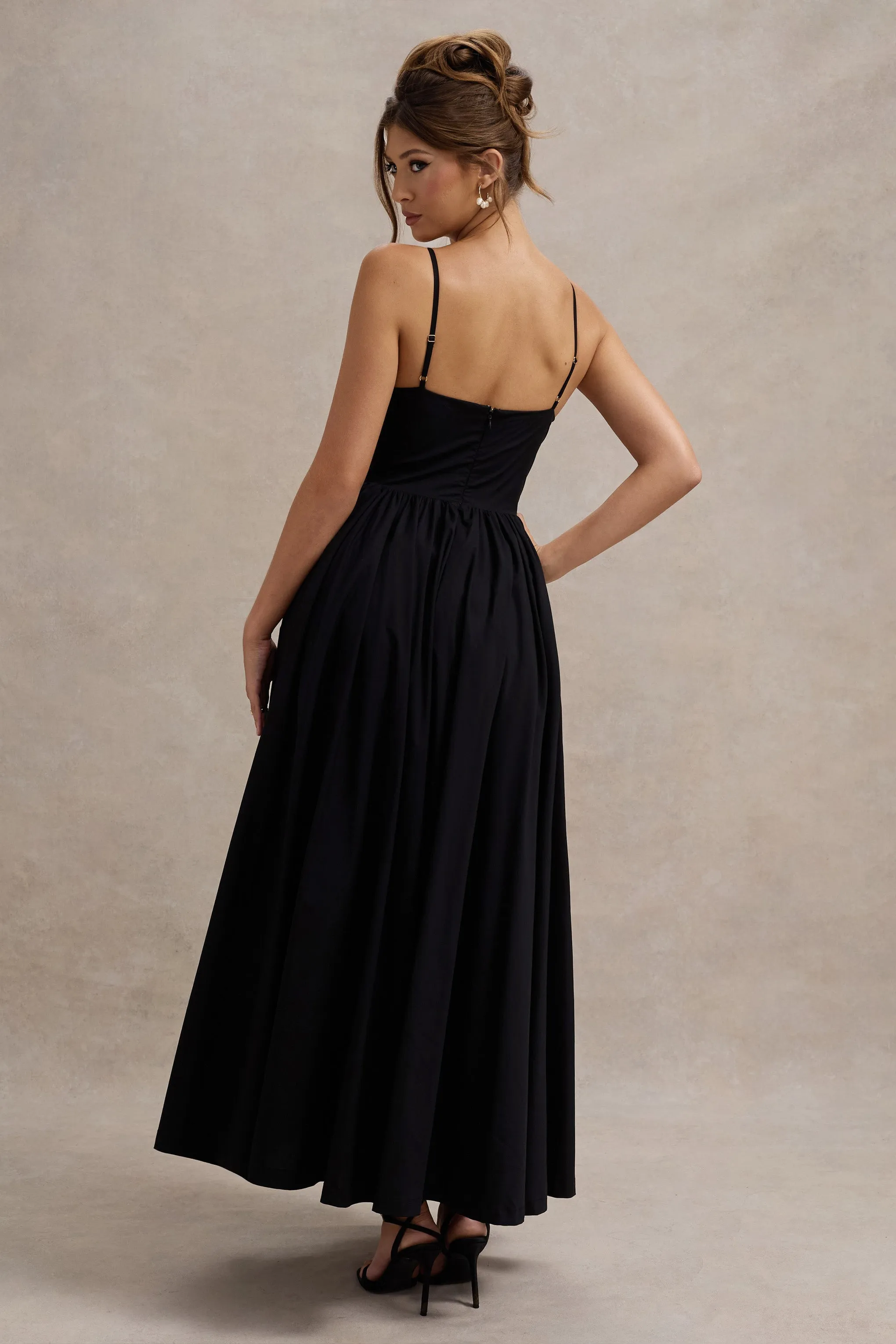 Loved Up | Black Strappy Pleated Maxi Dress With Bows sold by Club L London product image thumbnail 2