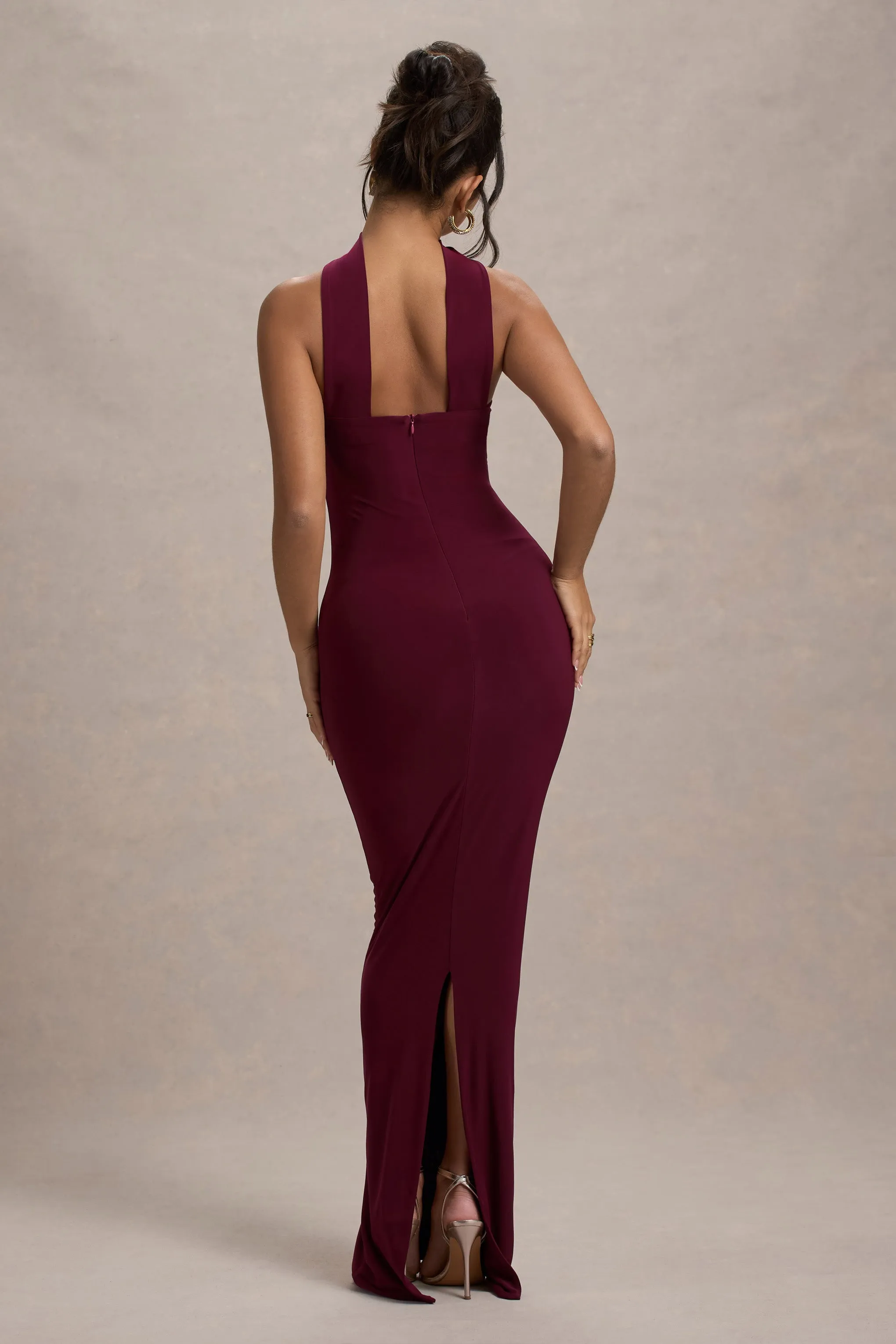 Nobu | Burgundy Bandeau Maxi Dress With Halter-Collar sold by Club L London product image thumbnail 2