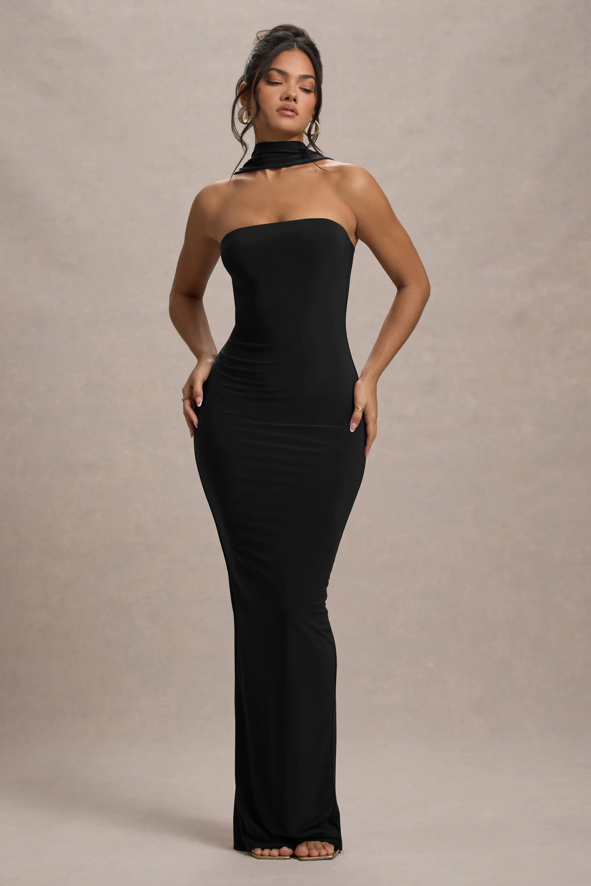 Nobu | Black Bandeau Maxi Dress With Halter-Collar sold by Club L London product image thumbnail 5