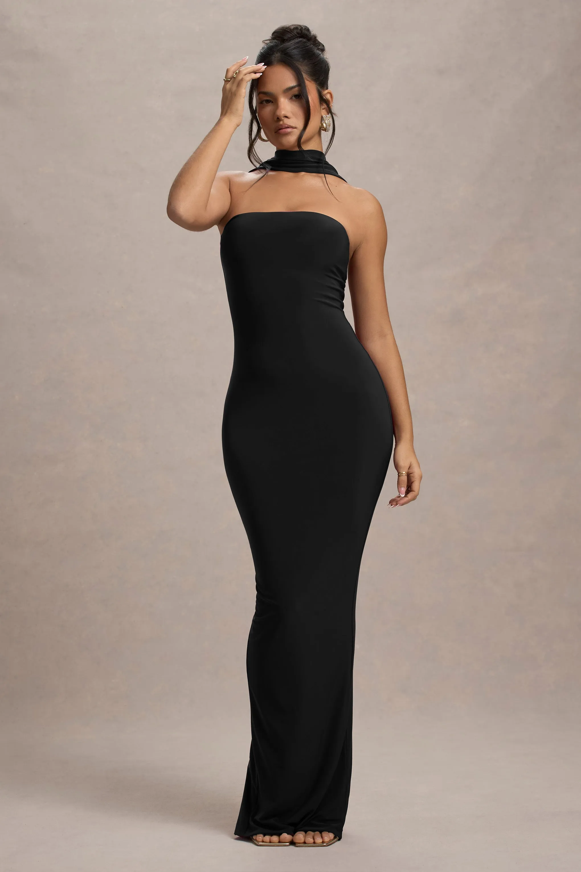Nobu | Black Bandeau Maxi Dress With Halter-Collar sold by Club L London product image thumbnail 4
