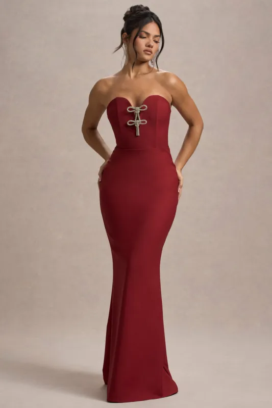 Molly | Berry Strapless Sweetheart Maxi Dres sold by Club L London
