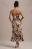 Bordeaux | Cream Floral Print Satin Corset Style Midi Dress sold by Club L London