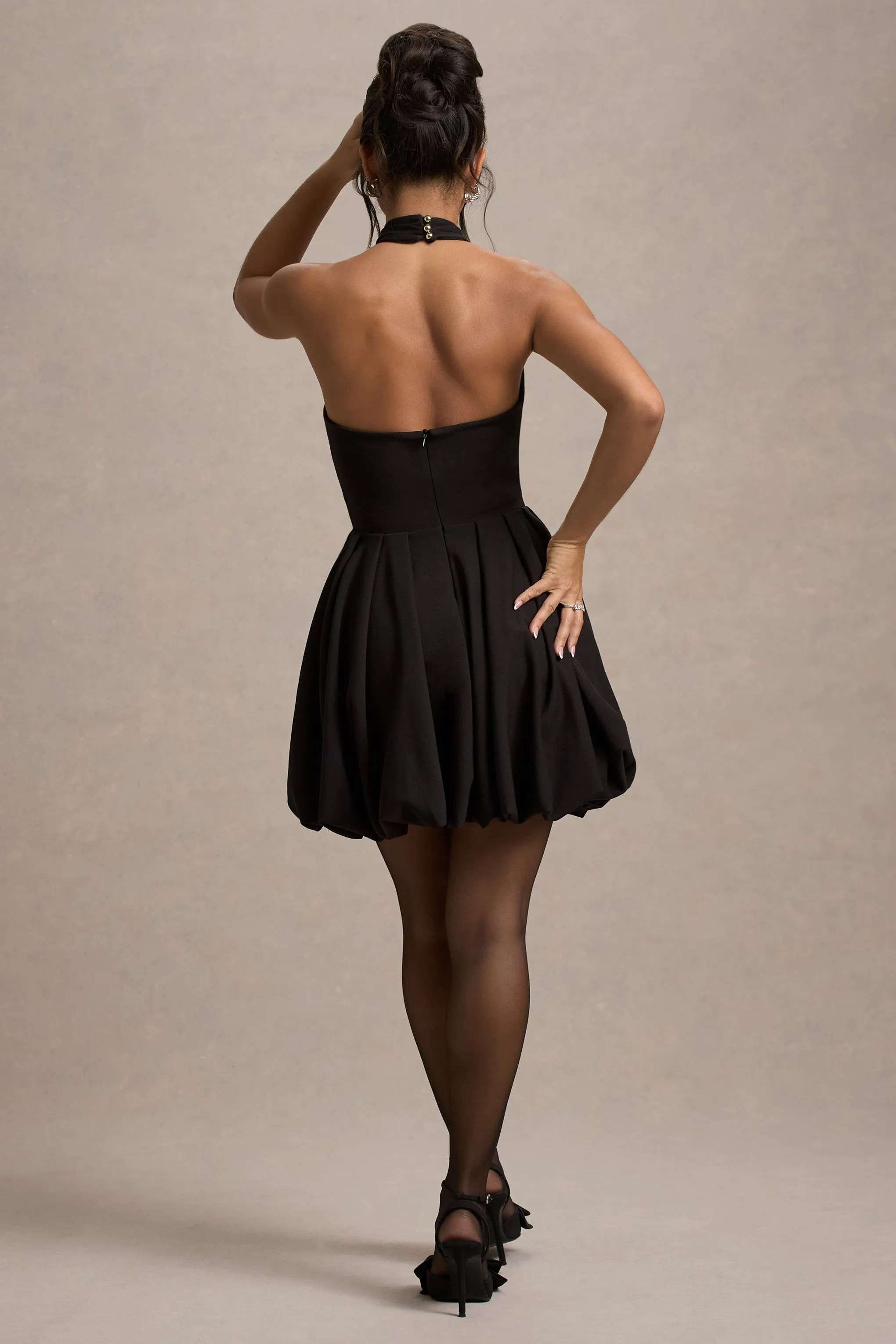 Klytie | Black Halter-Neck Mini Dress With Puff-Ball Skirt sold by Club L London product image thumbnail 2