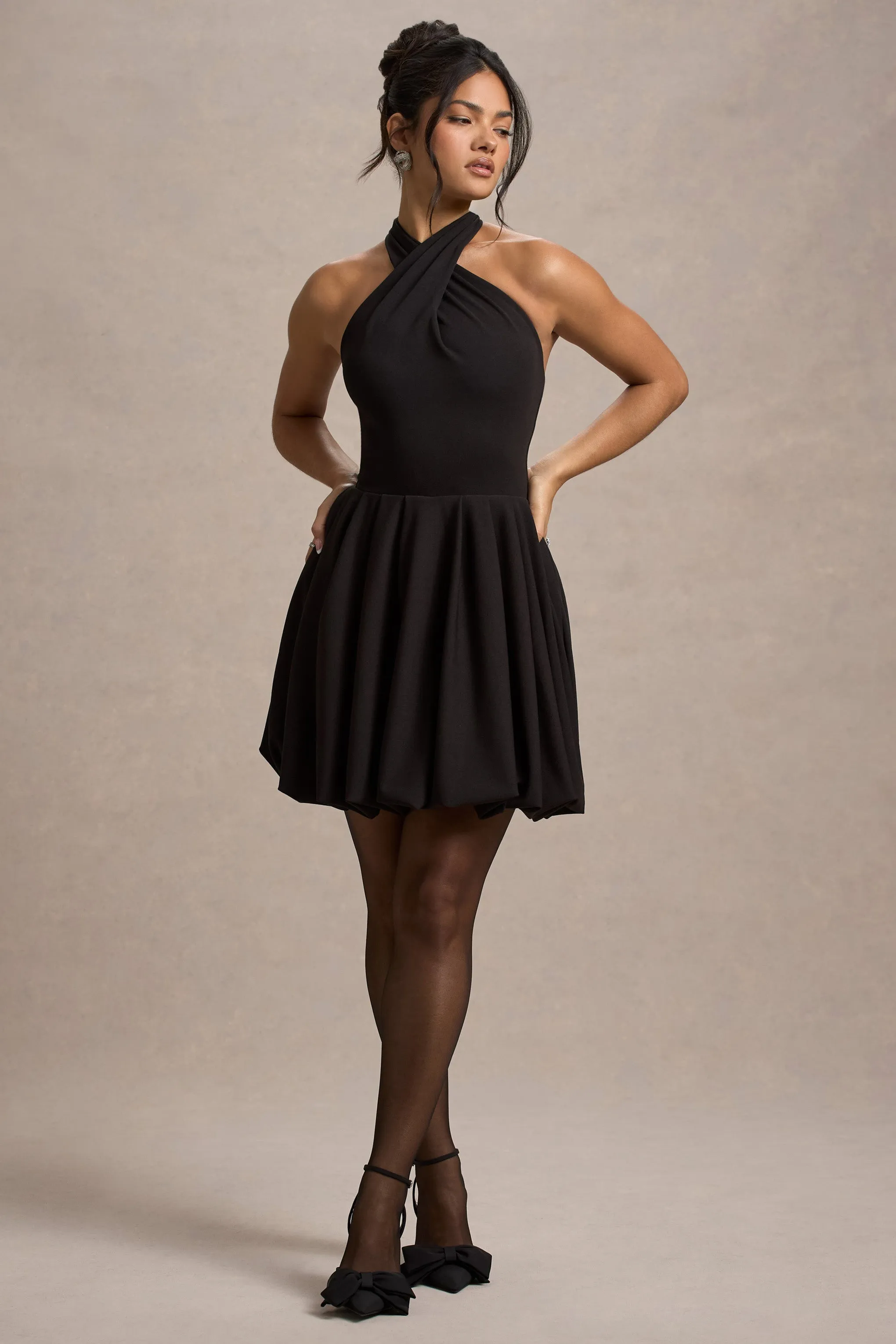 Klytie | Black Halter-Neck Mini Dress With Puff-Ball Skirt sold by Club L London product image thumbnail 5