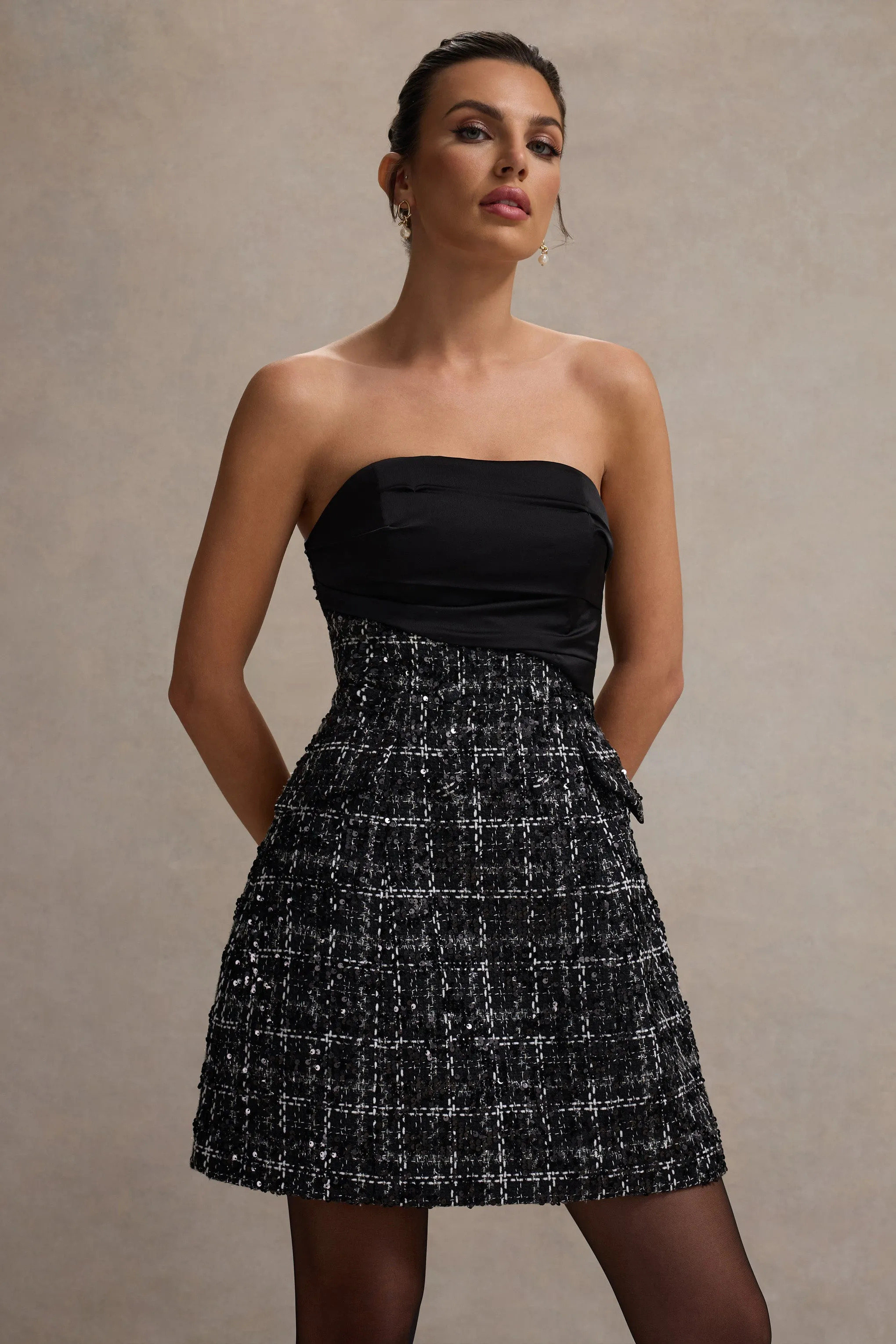Park Avenue | Black Boucle Strapless Tailored Mini Dress sold by Club L London product image thumbnail 3