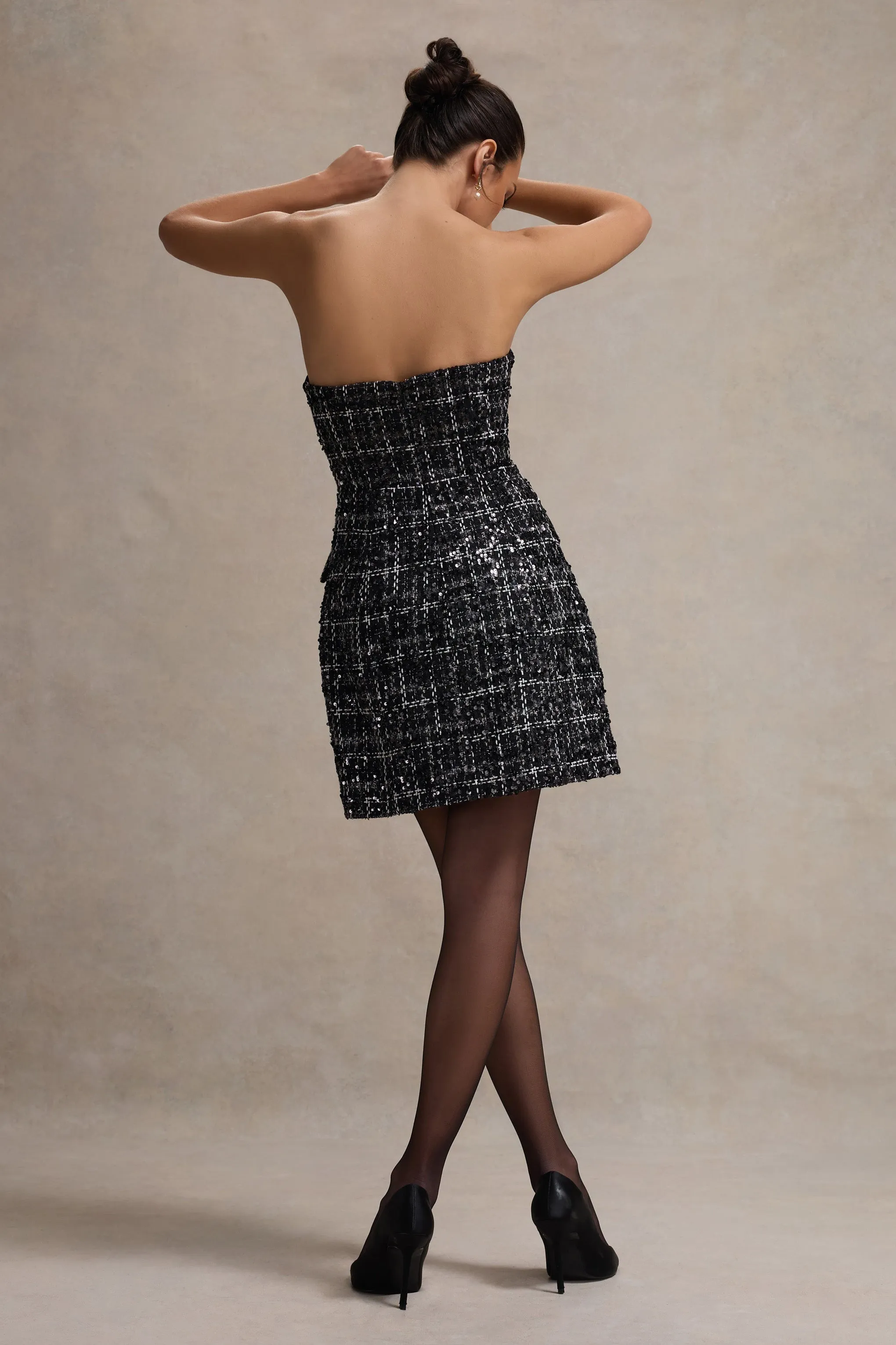 Park Avenue | Black Boucle Strapless Tailored Mini Dress sold by Club L London product image thumbnail 2