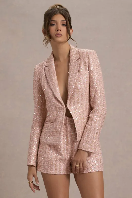 Marena | Pink Boucle Tailored Blazer sold by Club L London