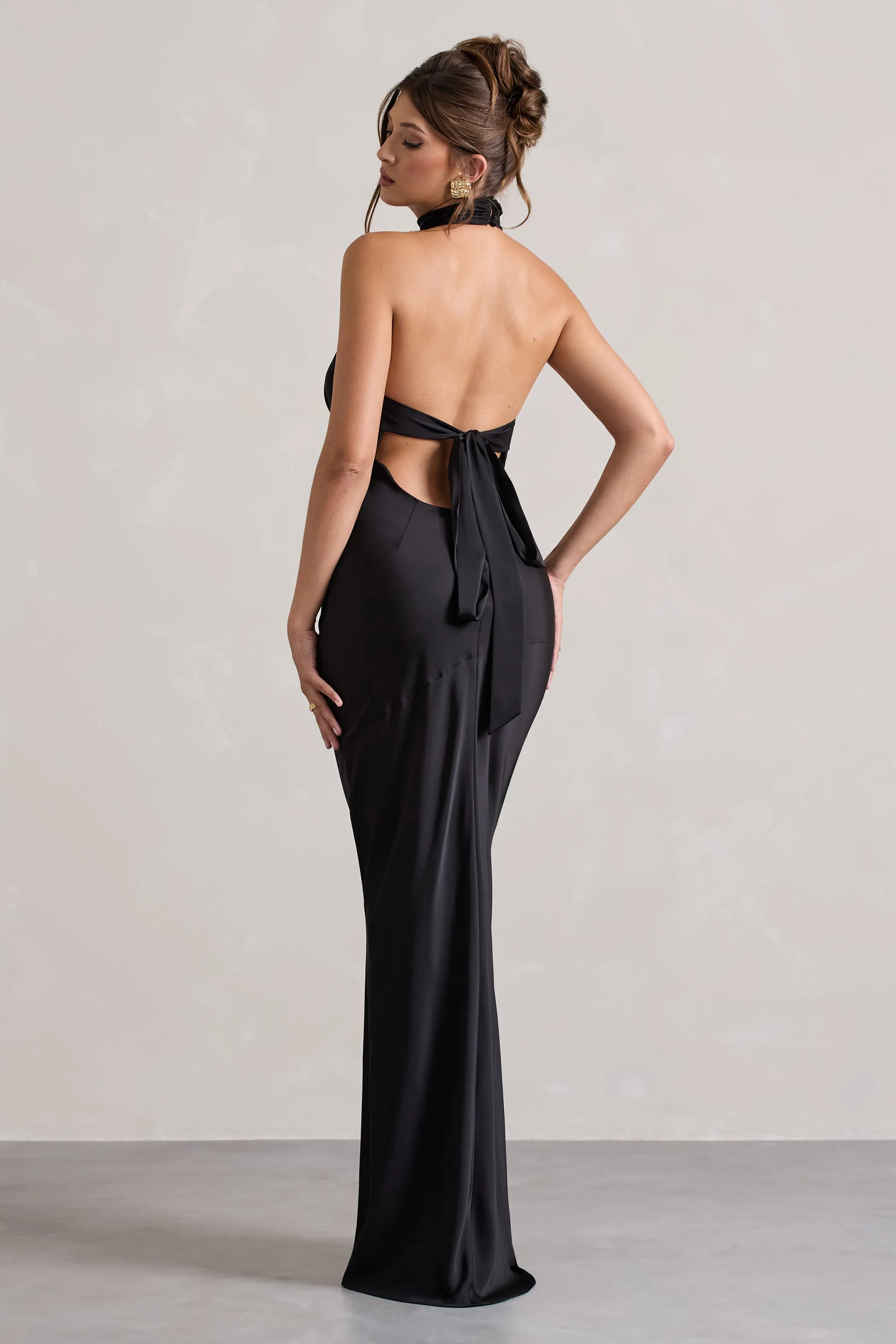 Matea | Black Satin Cowl-Neck Maxi Dress sold by Club L London product image thumbnail 2