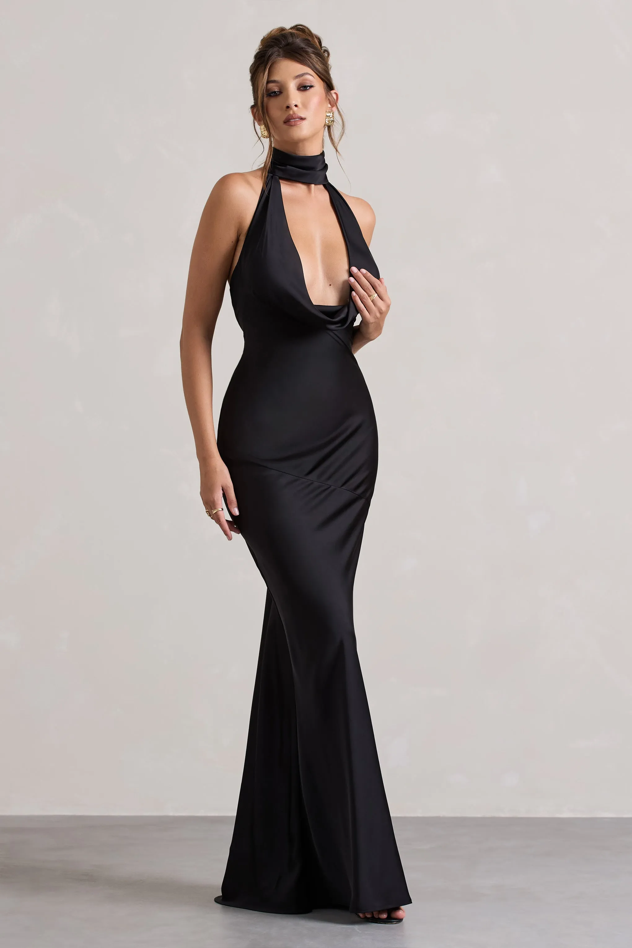 Matea | Black Satin Cowl-Neck Maxi Dress sold by Club L London product image thumbnail 5