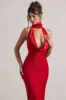 Matea | Red Satin Cowl-Neck Maxi Dress sold by Club L London