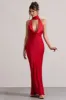 Matea | Red Satin Cowl-Neck Maxi Dress sold by Club L London