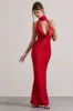 Matea | Red Satin Cowl-Neck Maxi Dress sold by Club L London