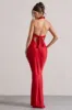 Matea | Red Satin Cowl-Neck Maxi Dress sold by Club L London