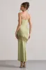 Matera | Light Olive Satin Cowl-Neck Lace Trim Maxi Dress sold by Club L London