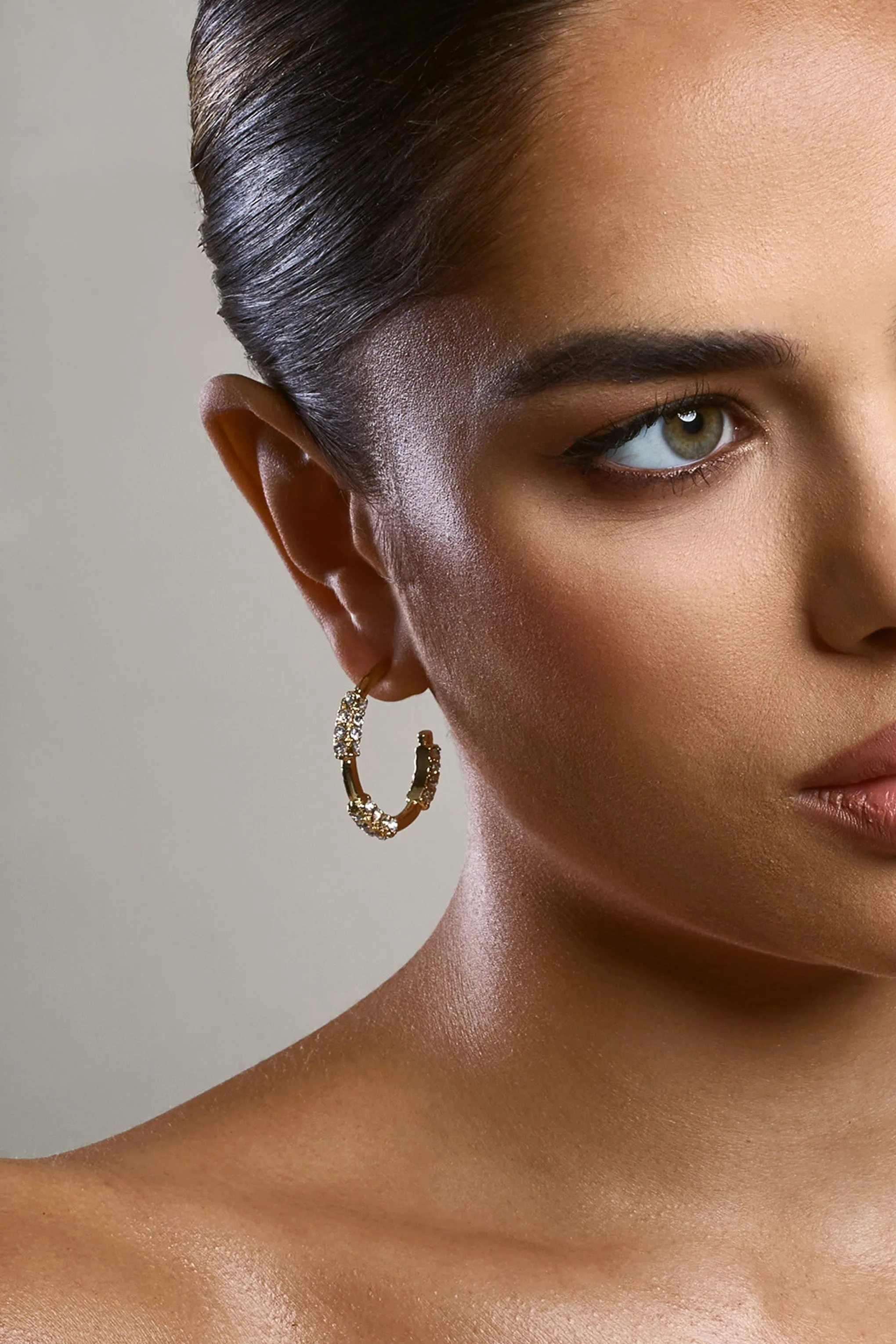 Edera | Gold Diamante Hoop Earrings sold by Club L London product image thumbnail 5