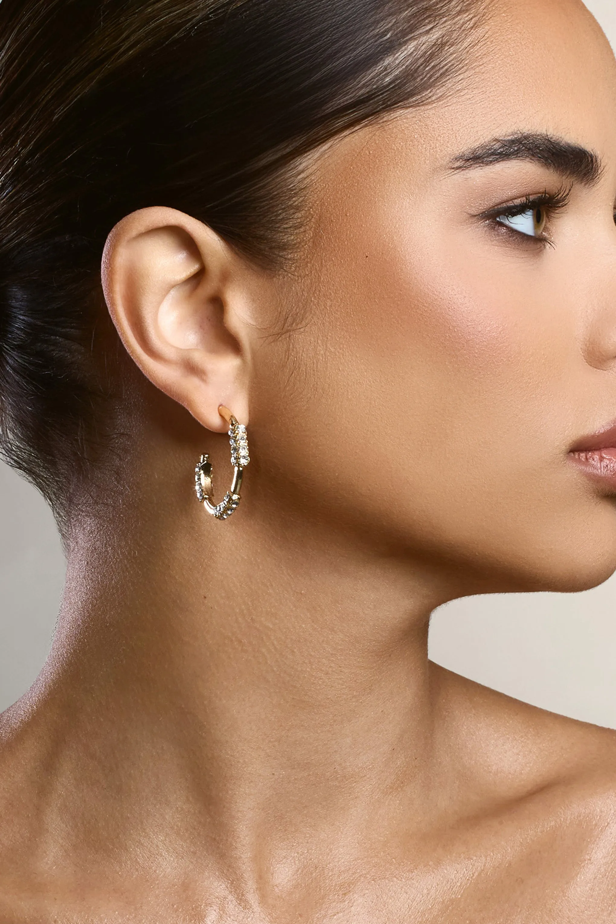 Edera | Gold Diamante Hoop Earrings sold by Club L London