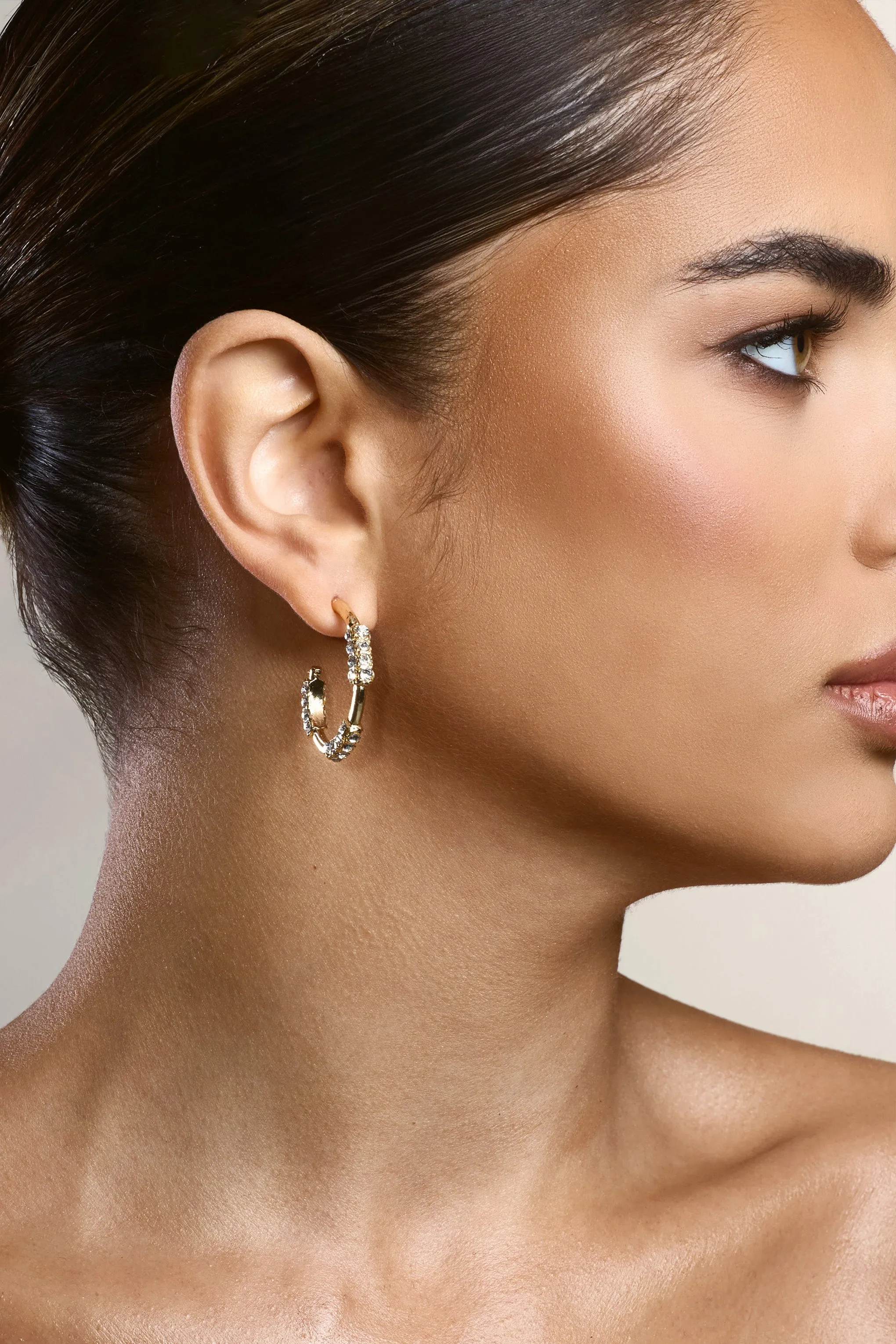 Edera | Gold Diamante Hoop Earrings sold by Club L London product image thumbnail 3