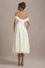 Calliopia | Cream Bow Bardot Midi Dress With Puff-Ball Skirt sold by Club L London