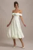 Calliopia | Cream Bow Bardot Midi Dress With Puff-Ball Skirt sold by Club L London