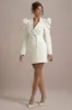 Landon | Off-White Tailored Blazer Mini Dress With Puff Sleeves sold by Club L London