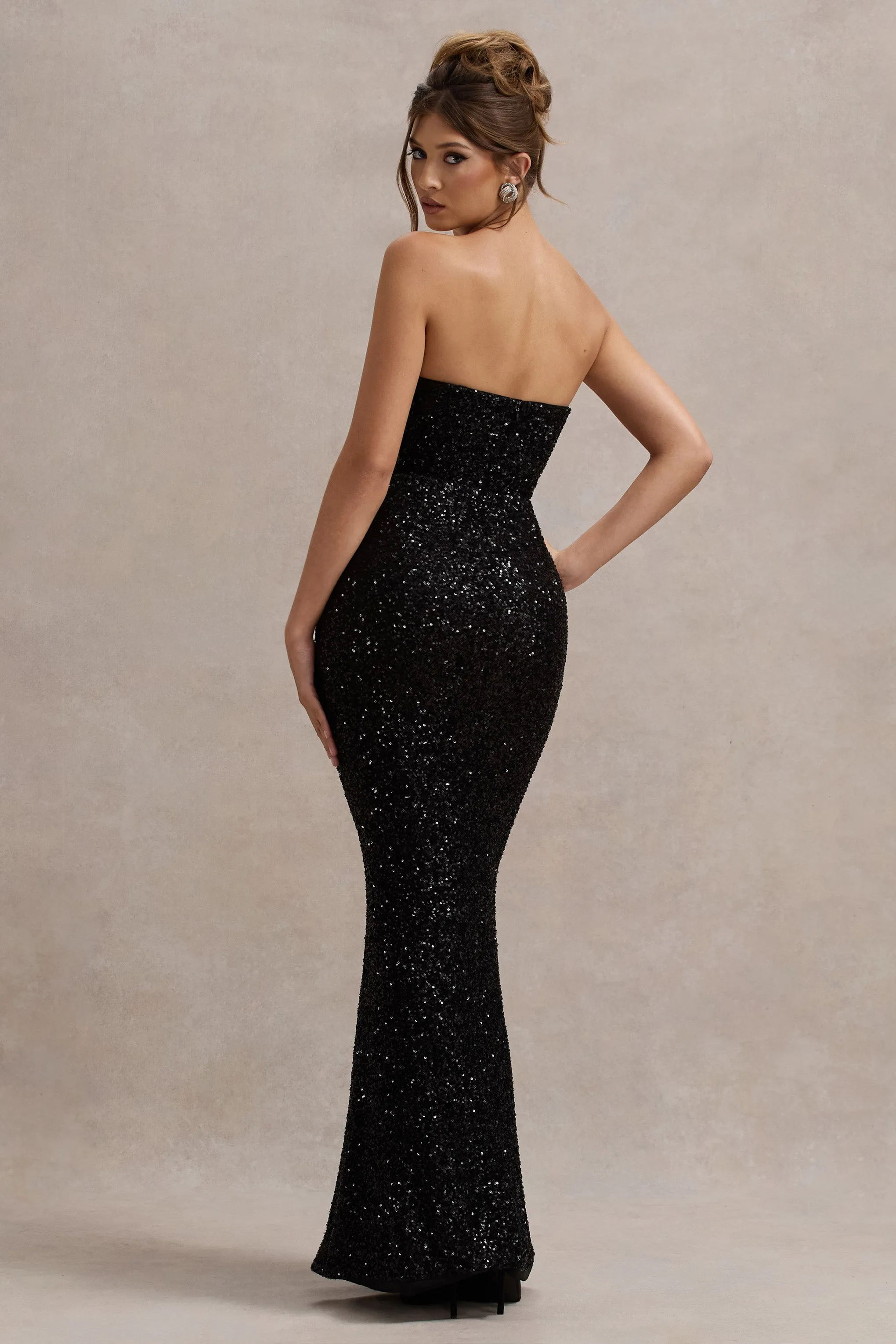 Adalee | Black Sequin Strapless Maxi Dress sold by Club L London product image thumbnail 2