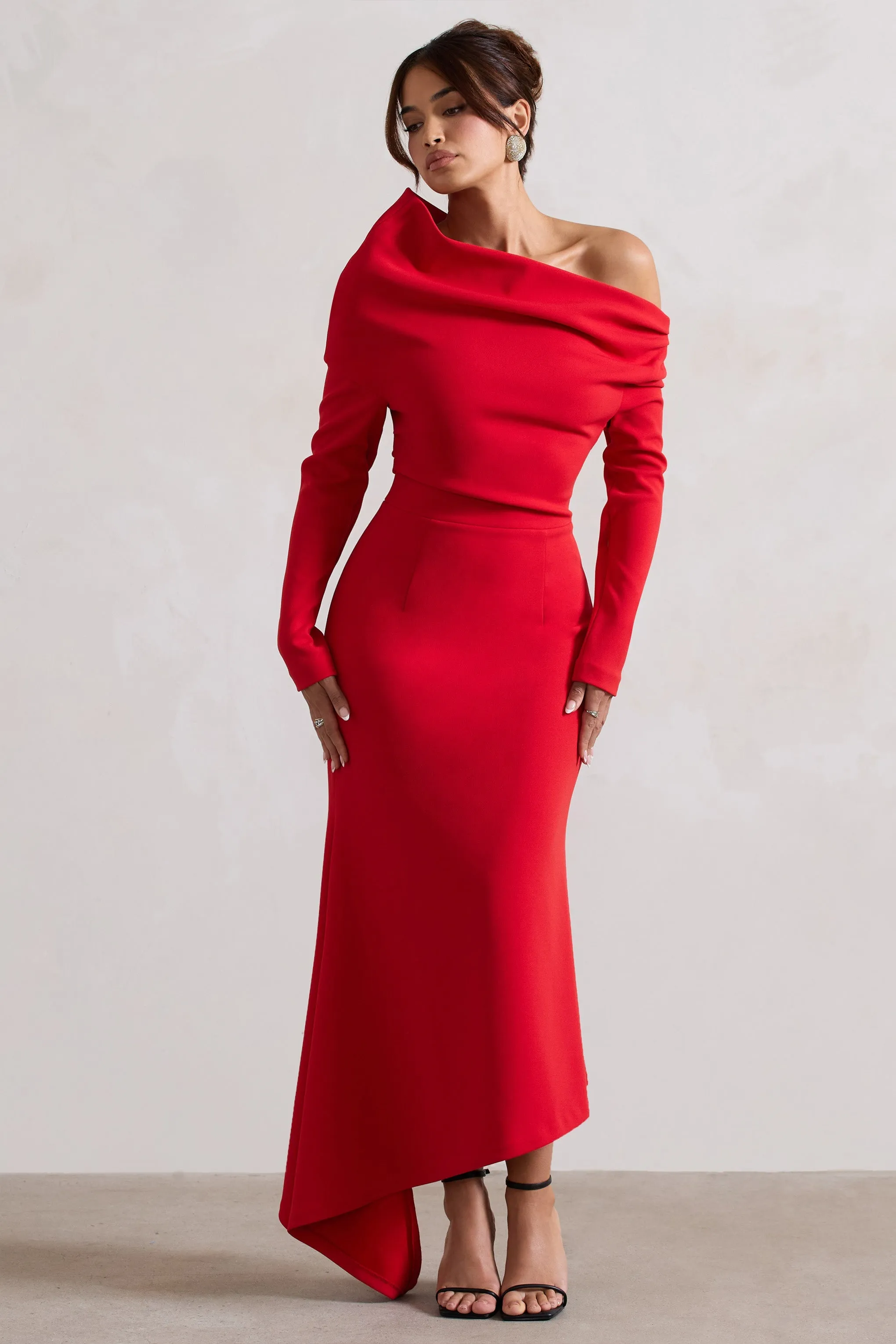 Lou | Red One-Shoulder Asymmetric Maxi Dress sold by Club L London product image thumbnail 5