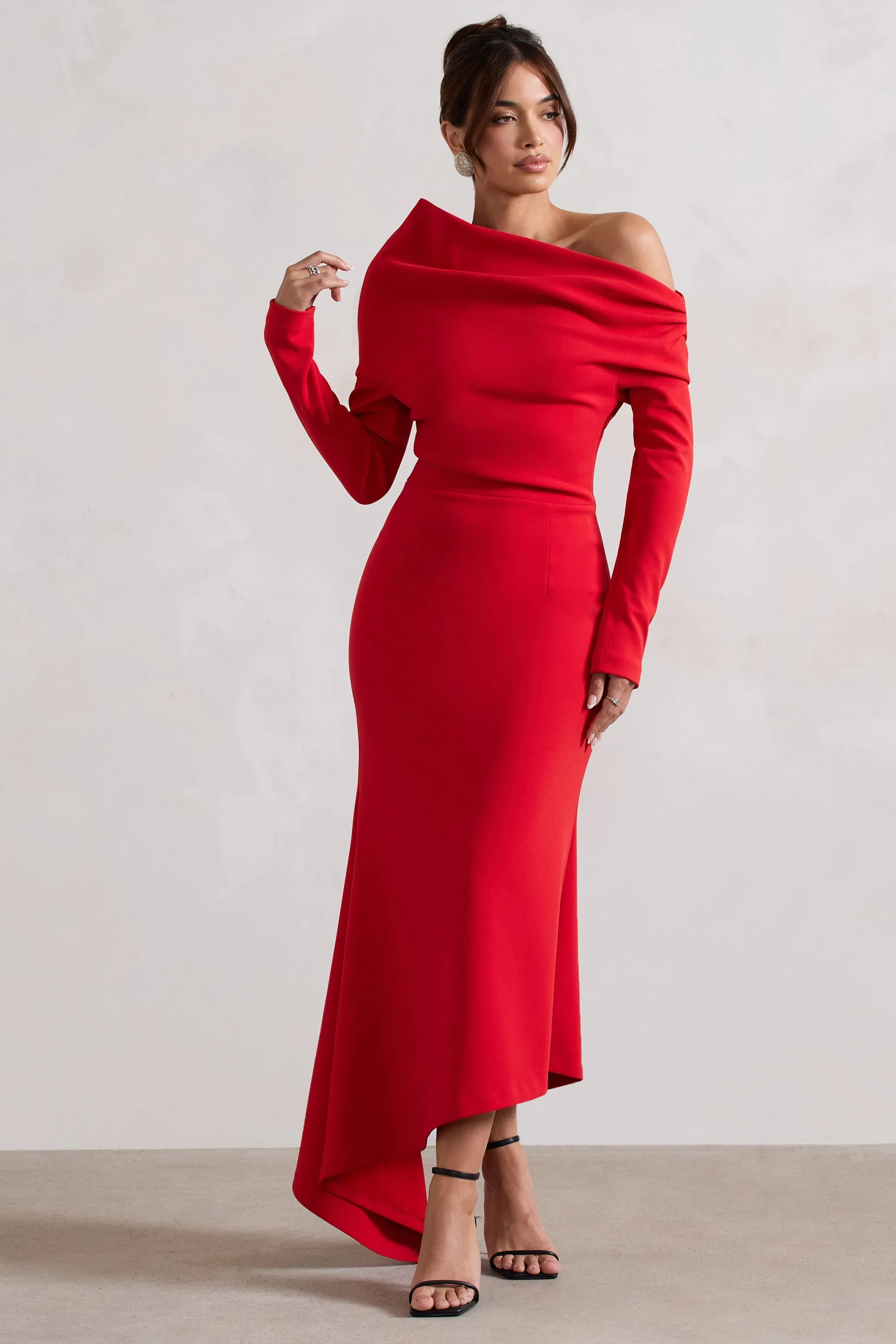 Lou | Red One-Shoulder Asymmetric Maxi Dress sold by Club L London product image thumbnail 4