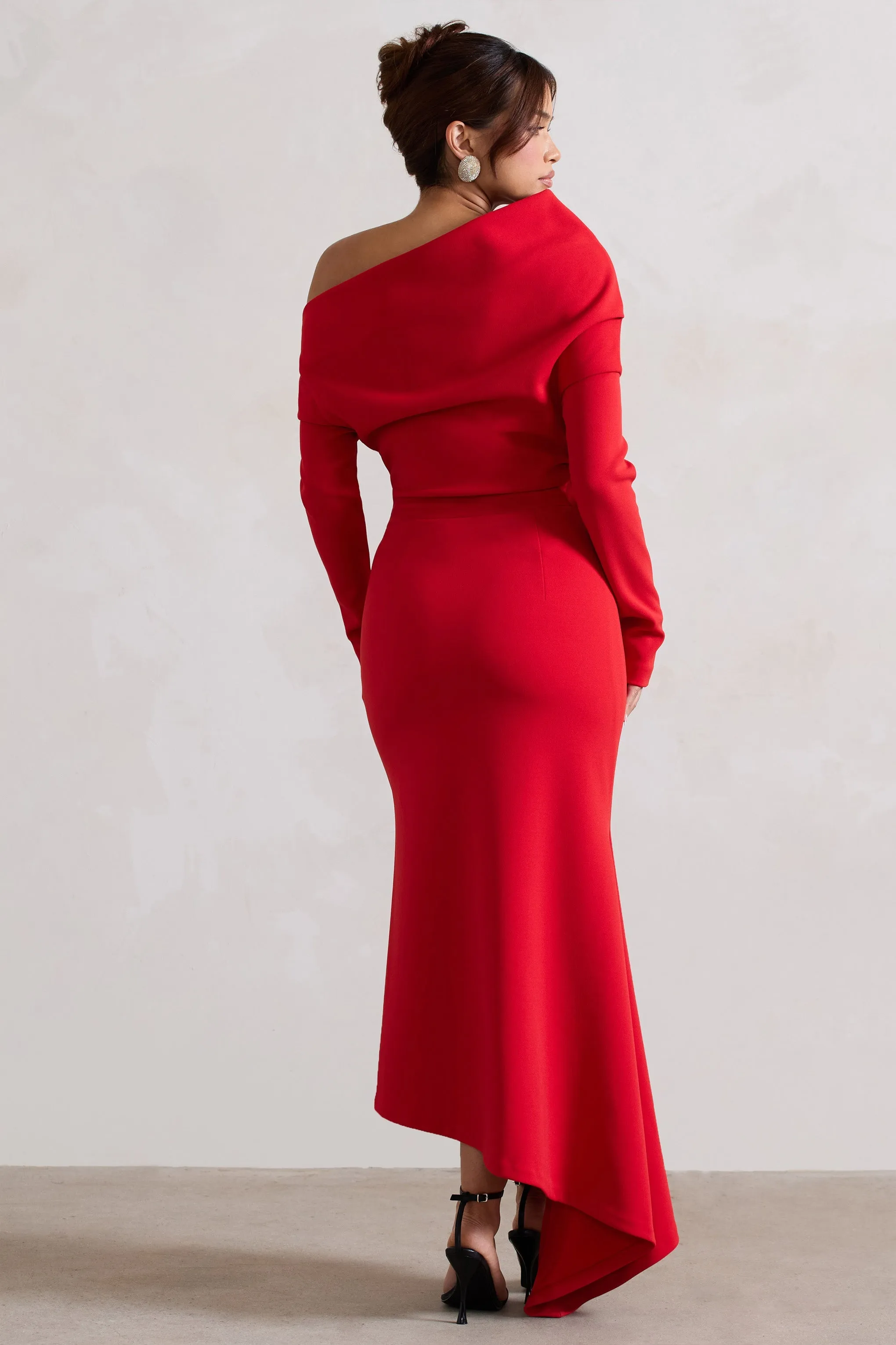 Lou | Red One-Shoulder Asymmetric Maxi Dress sold by Club L London product image thumbnail 2