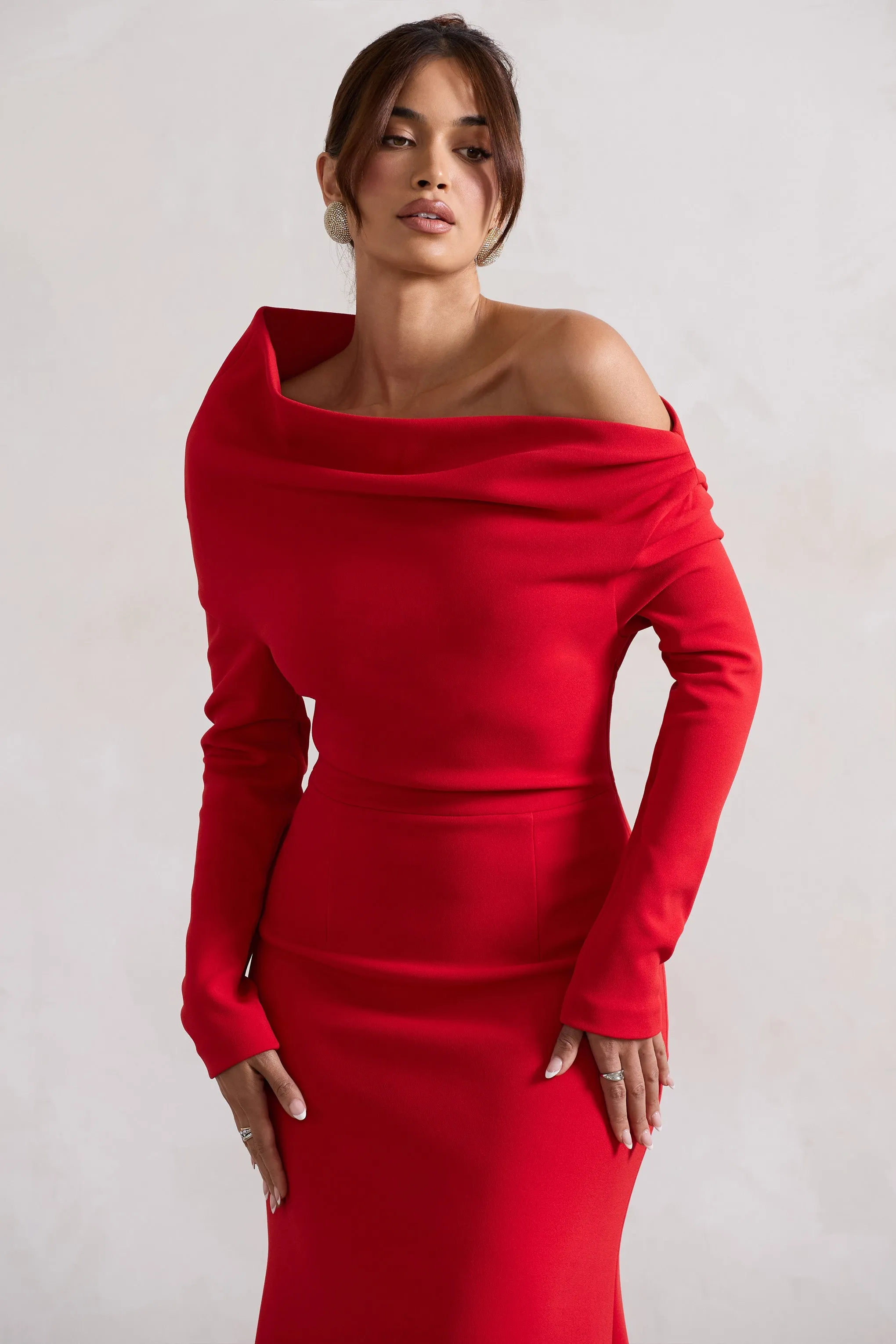 Lou | Red One-Shoulder Asymmetric Maxi Dress sold by Club L London product image thumbnail 3