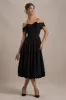 Calliopia | Black Bow Bardot Midi Dress With Puff-Ball Skirt sold by Club L London