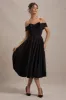 Calliopia | Black Bow Bardot Midi Dress With Puff-Ball Skirt sold by Club L London