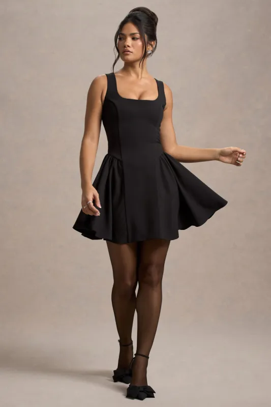 Fiala | Black Square-Neck Mini Dress With Volume Skirt sold by Club L London