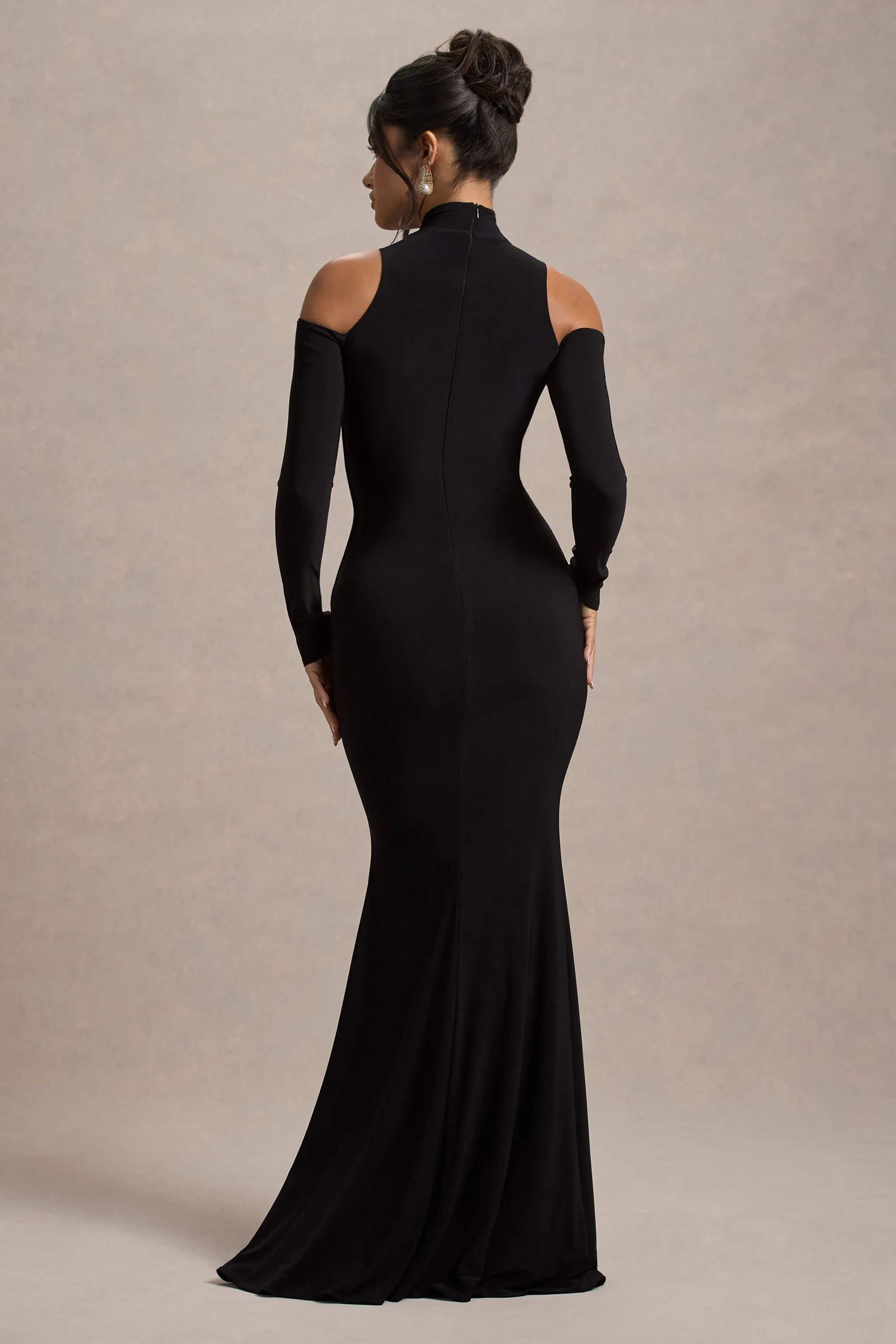 Catarina | Black Turtle-Neck Long-Sleeve Maxi Dress With Cold Shoulders sold by Club L London product image thumbnail 2