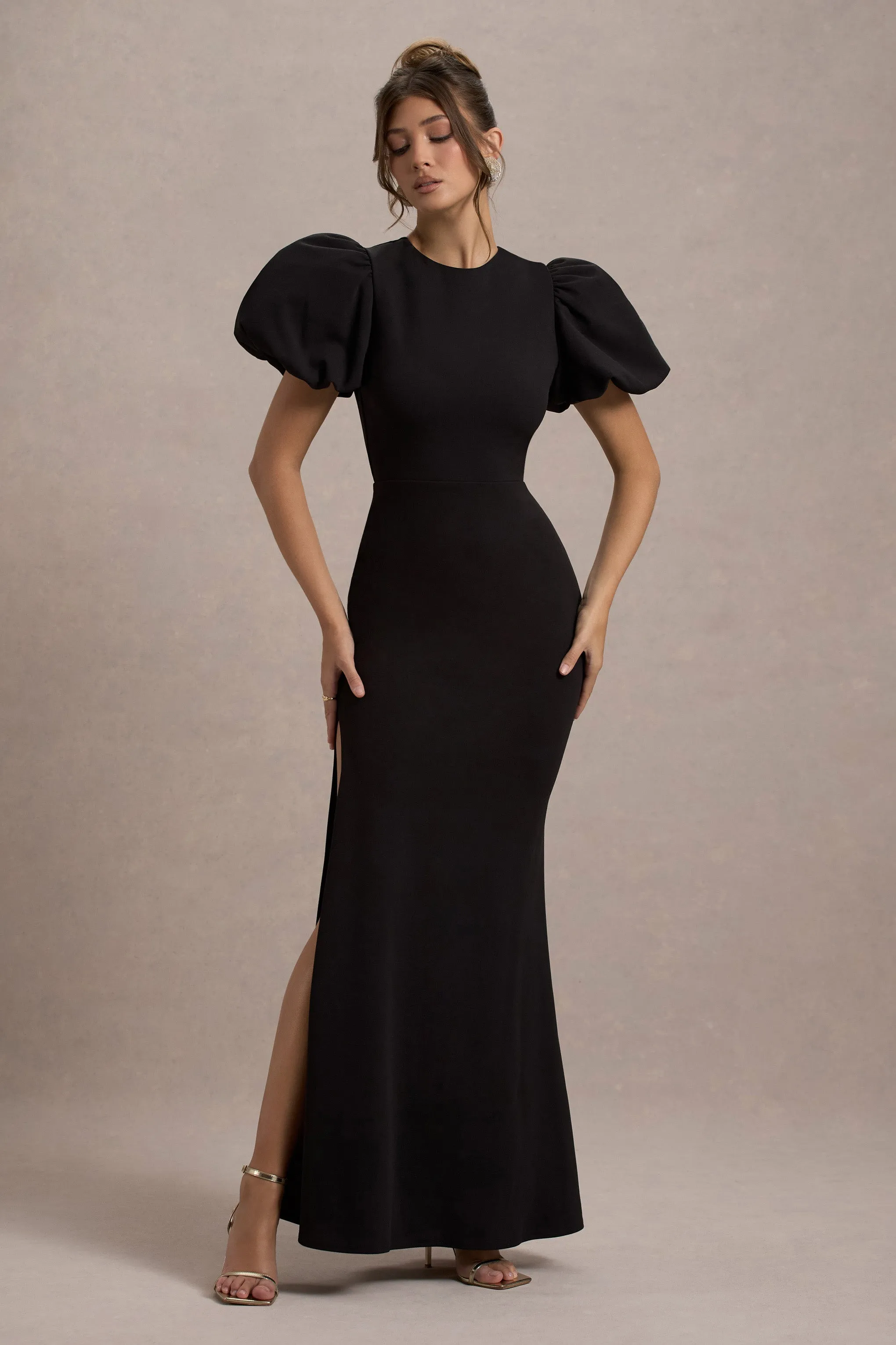 Love Letters | Black Puff-Sleeve Maxi Dress sold by Club L London