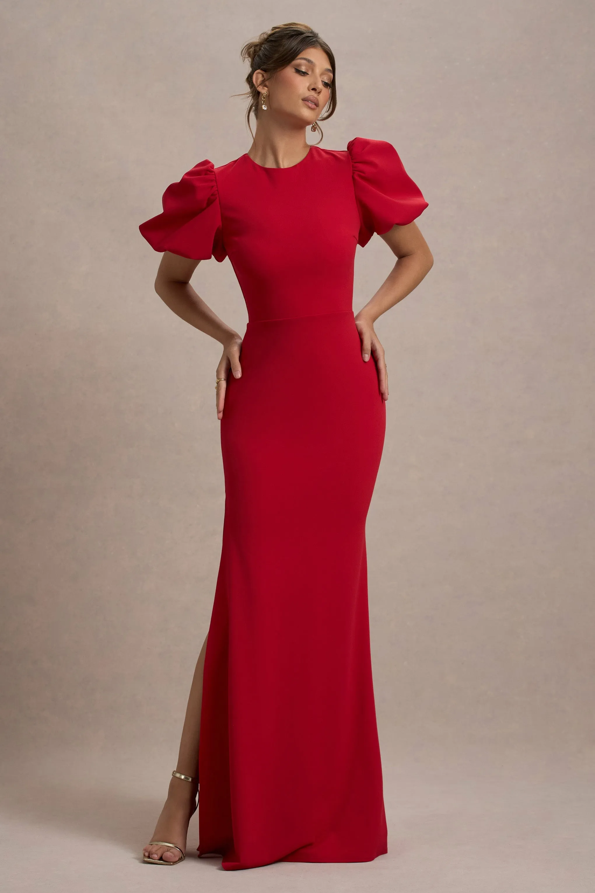 Love Letters | Red Puff-Sleeve Maxi Dress sold by Club L London