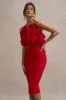 Oria | Red Ruffled Strapless Midi Dress sold by Club L London