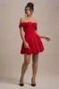 Minimoiselle | Red Bow Bardot Mini Dress With Puff-Ball Skirt sold by Club L London