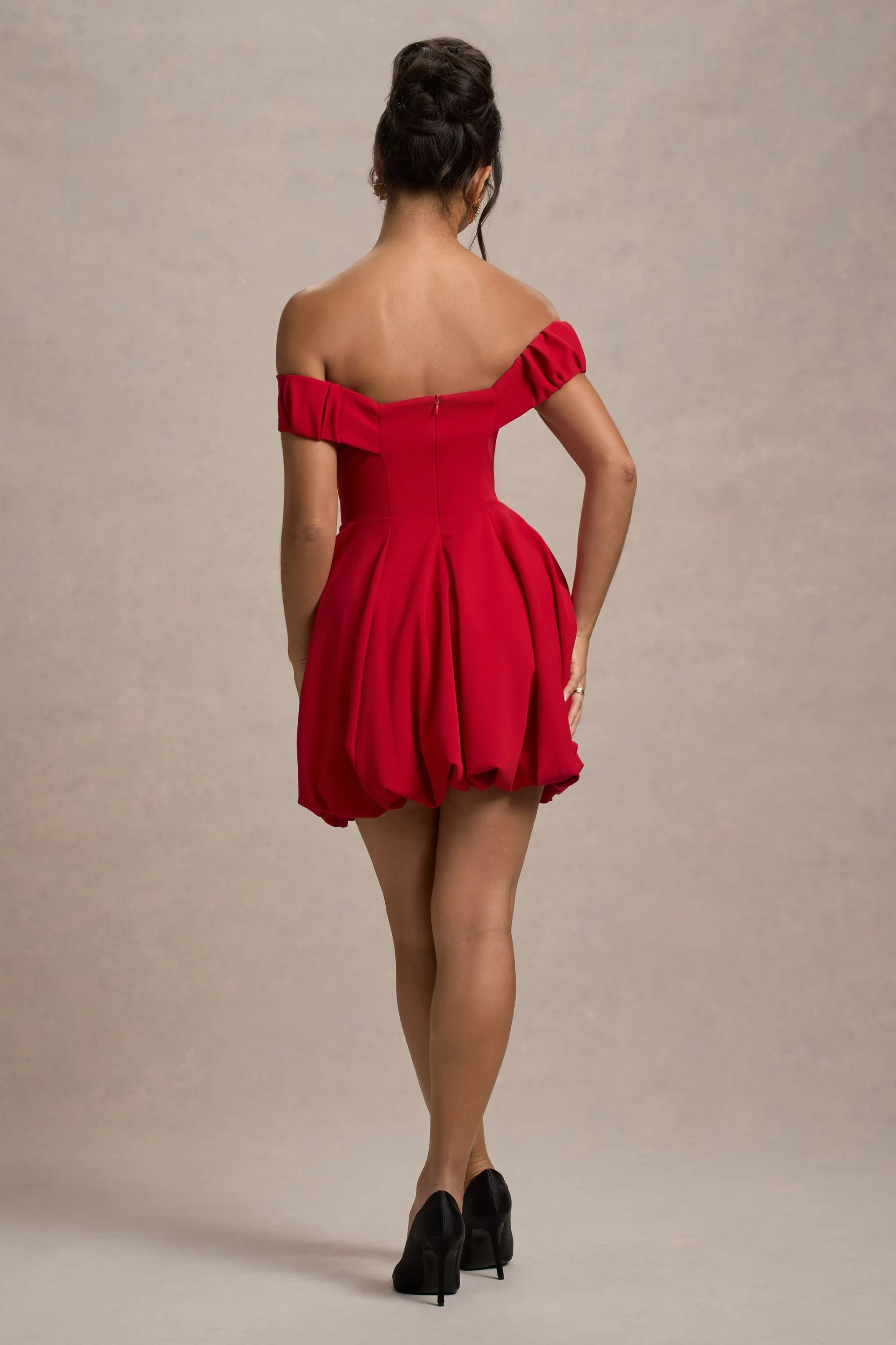 Minimoiselle | Red Bow Bardot Mini Dress With Puff-Ball Skirt sold by Club L London product image thumbnail 2