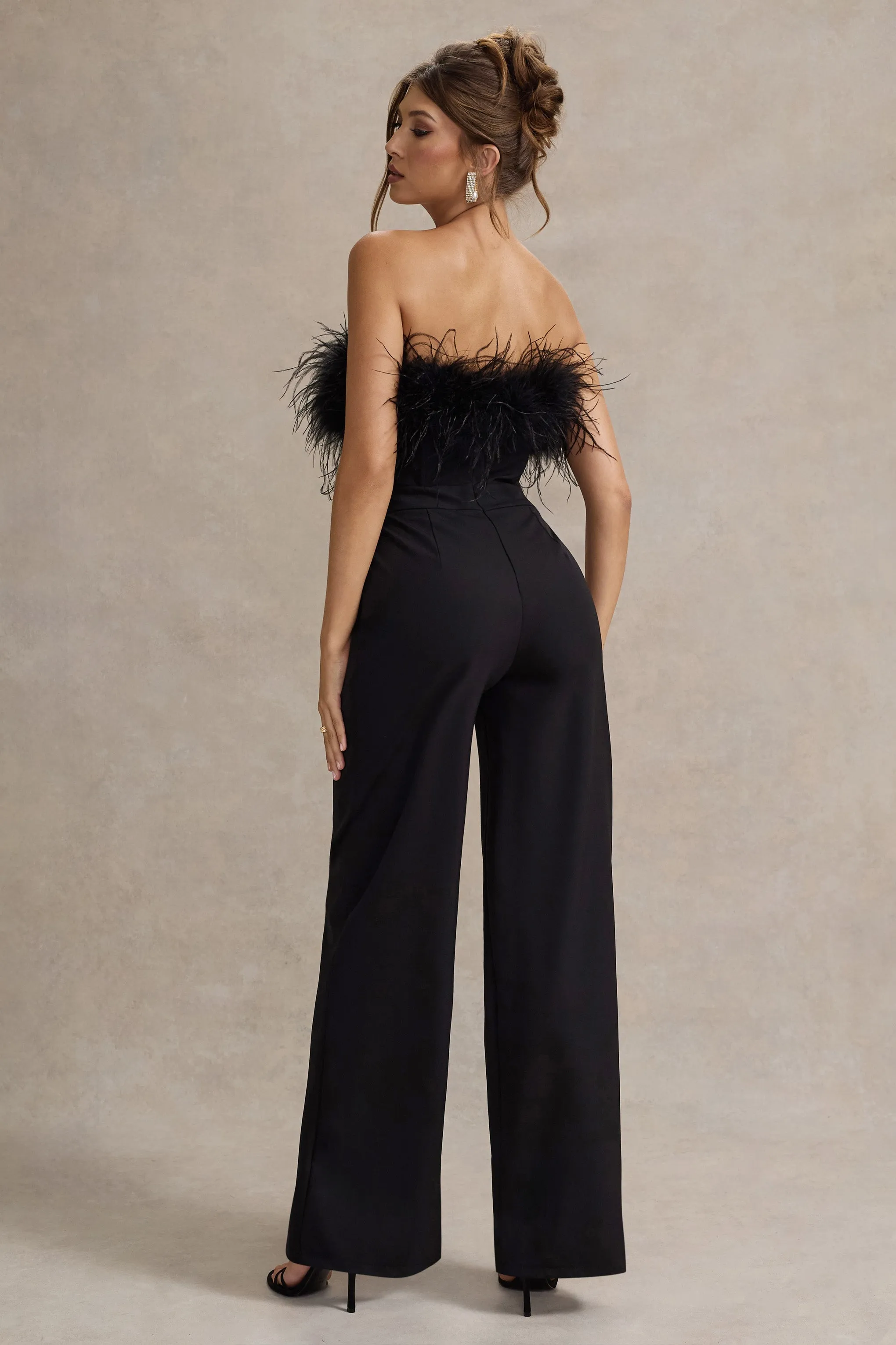 Delta | Black Feather Bandeau Wide-Leg Jumpsuit sold by Club L London product image thumbnail 2