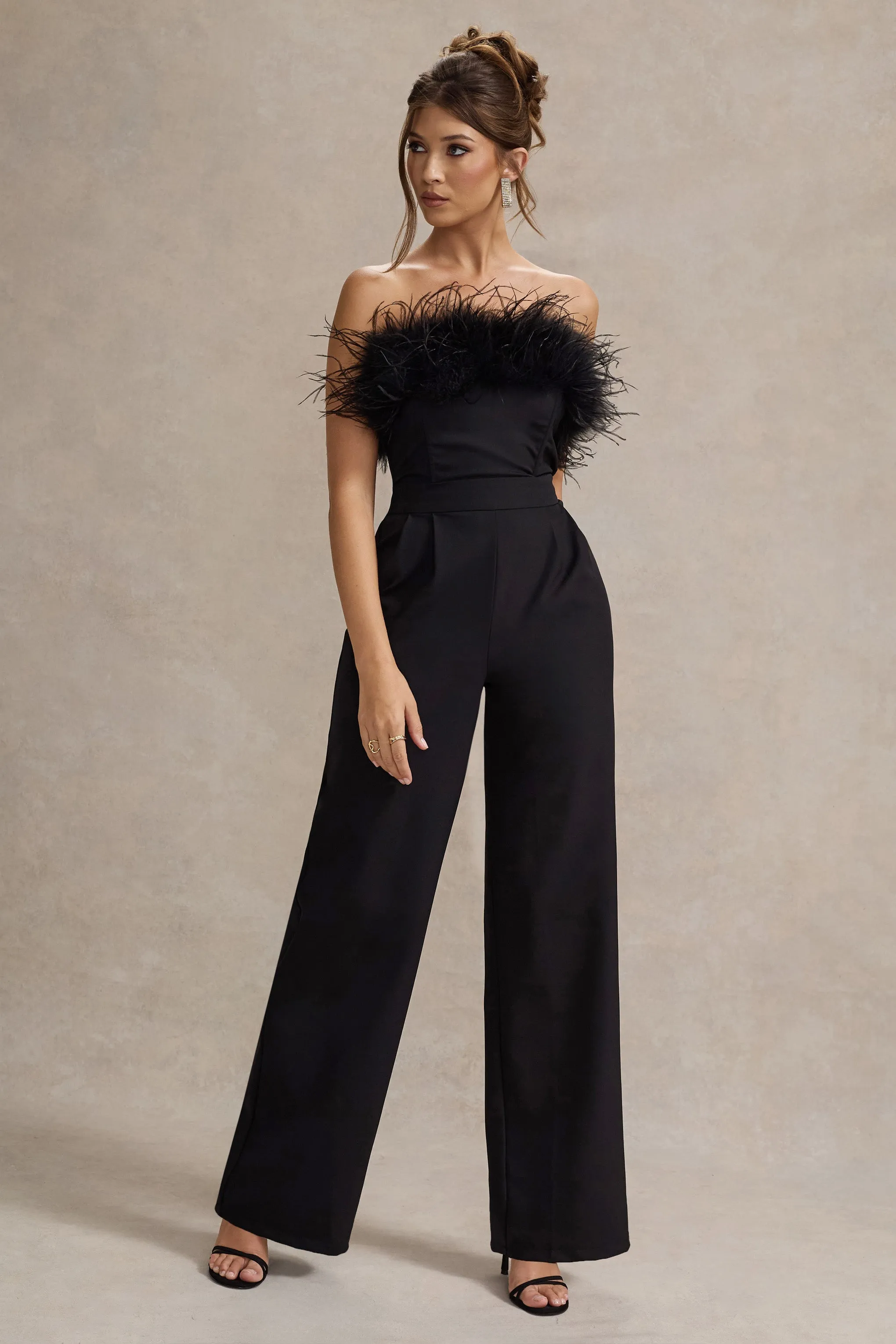 Delta | Black Feather Bandeau Wide-Leg Jumpsuit sold by Club L London product image thumbnail 5