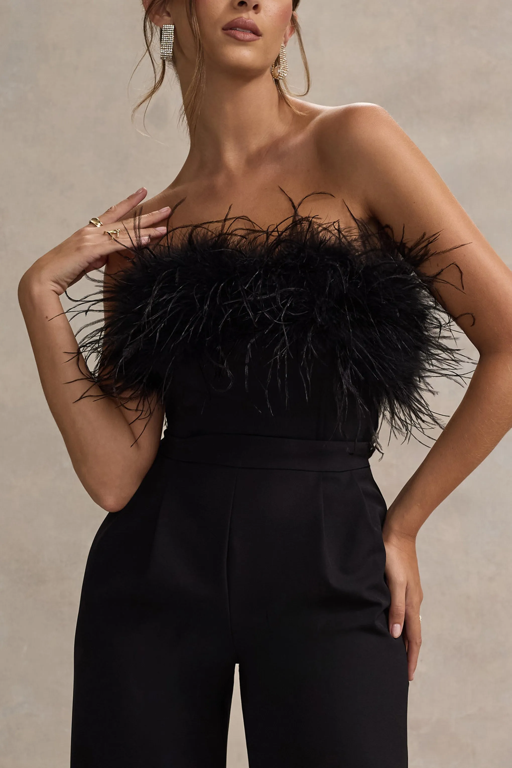 Delta | Black Feather Bandeau Wide-Leg Jumpsuit sold by Club L London product image thumbnail 3