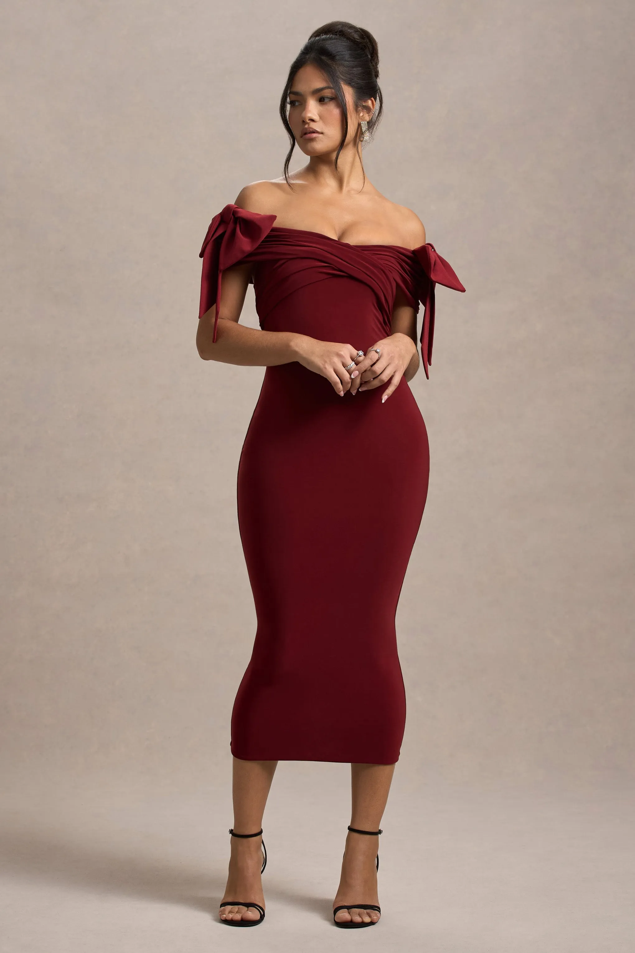 Ashleigh | Port Bardot Midi Dress With Bows sold by Club L London product image thumbnail 4