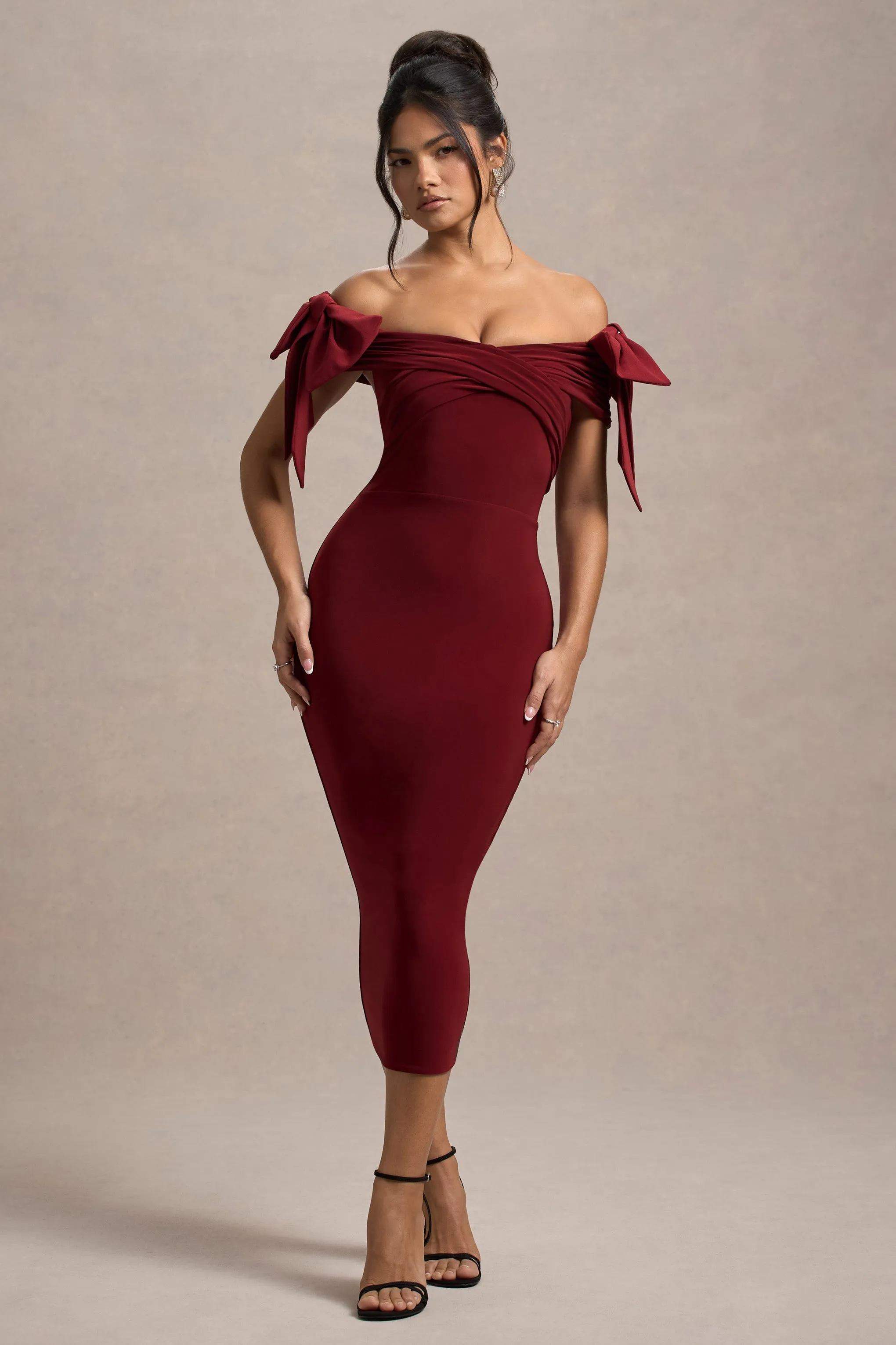 Ashleigh | Port Bardot Midi Dress With Bows sold by Club L London