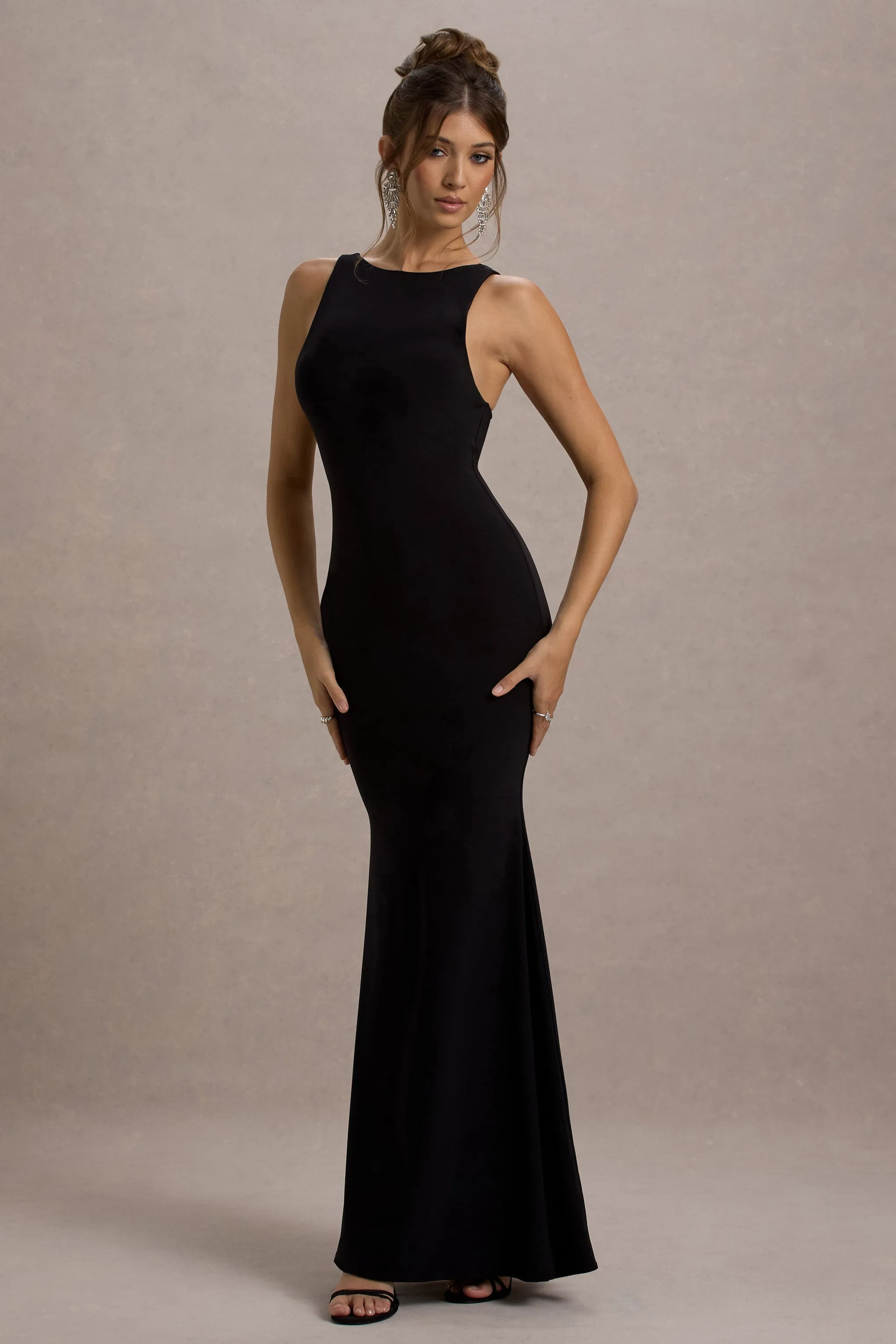 Odelle | Black Boat-Neck Racer-Back Maxi Dress sold by Club L London product image thumbnail 5