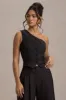 Lelia | Black One Shoulder Tailored Top With Bows sold by Club L London