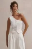 Lelia | Cream One Shoulder Tailored Top With Bows sold by Club L London
