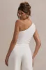 Lelia | Cream One Shoulder Tailored Top With Bows sold by Club L London