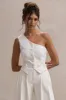Lelia | Cream One Shoulder Tailored Top With Bows sold by Club L London