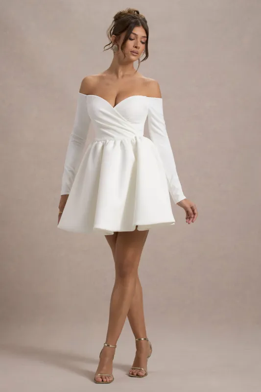 Marta | White Bardot Long-Sleeve Mini Dress sold by Club L London