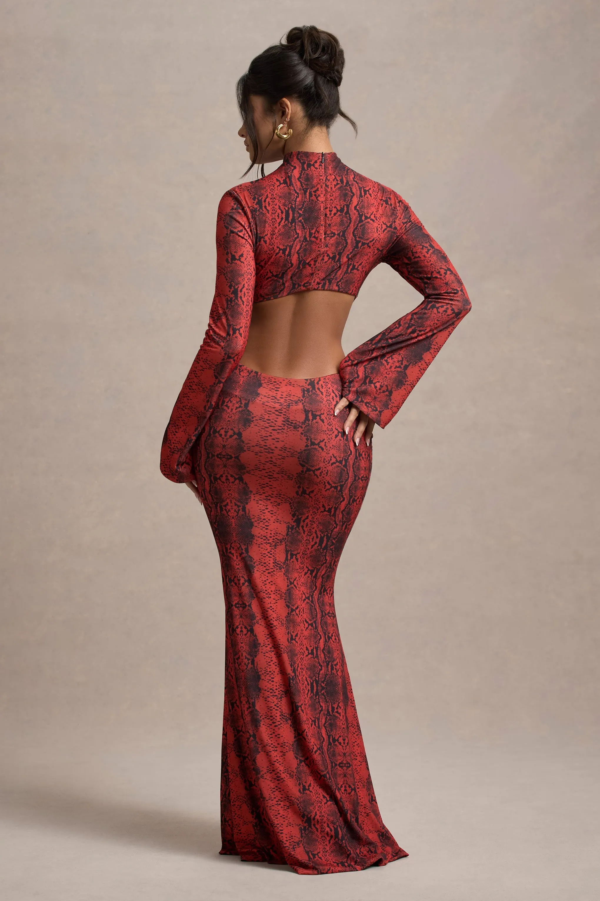 Arabia | Red Snake Print High-Neck Cut-Out Maxi Dress sold by Club L London product image thumbnail 2
